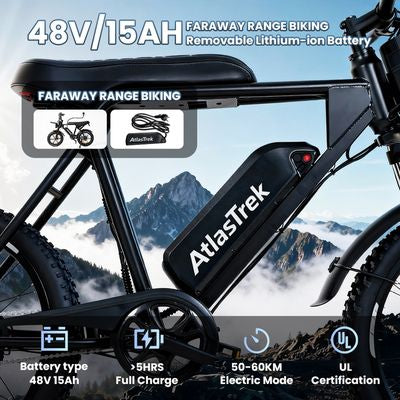 AtlasTrek V8 Max elektrinis dviratis, 48V, 15Ah, 500W