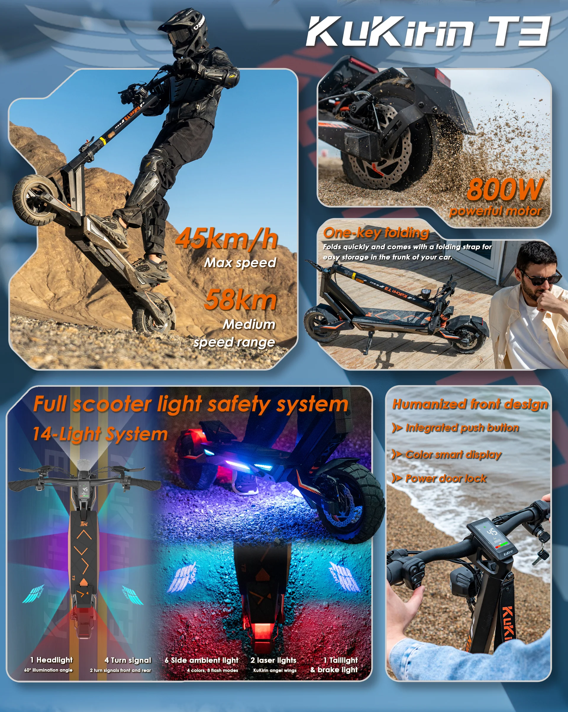 KuKirin T3 elektrinis paspirtukas 800W