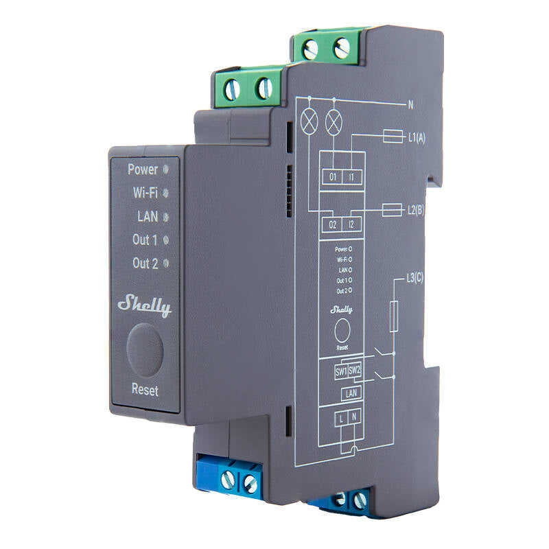 Shelly Pro 2 DIN Rail 2-channel Relay, WiFi/LAN