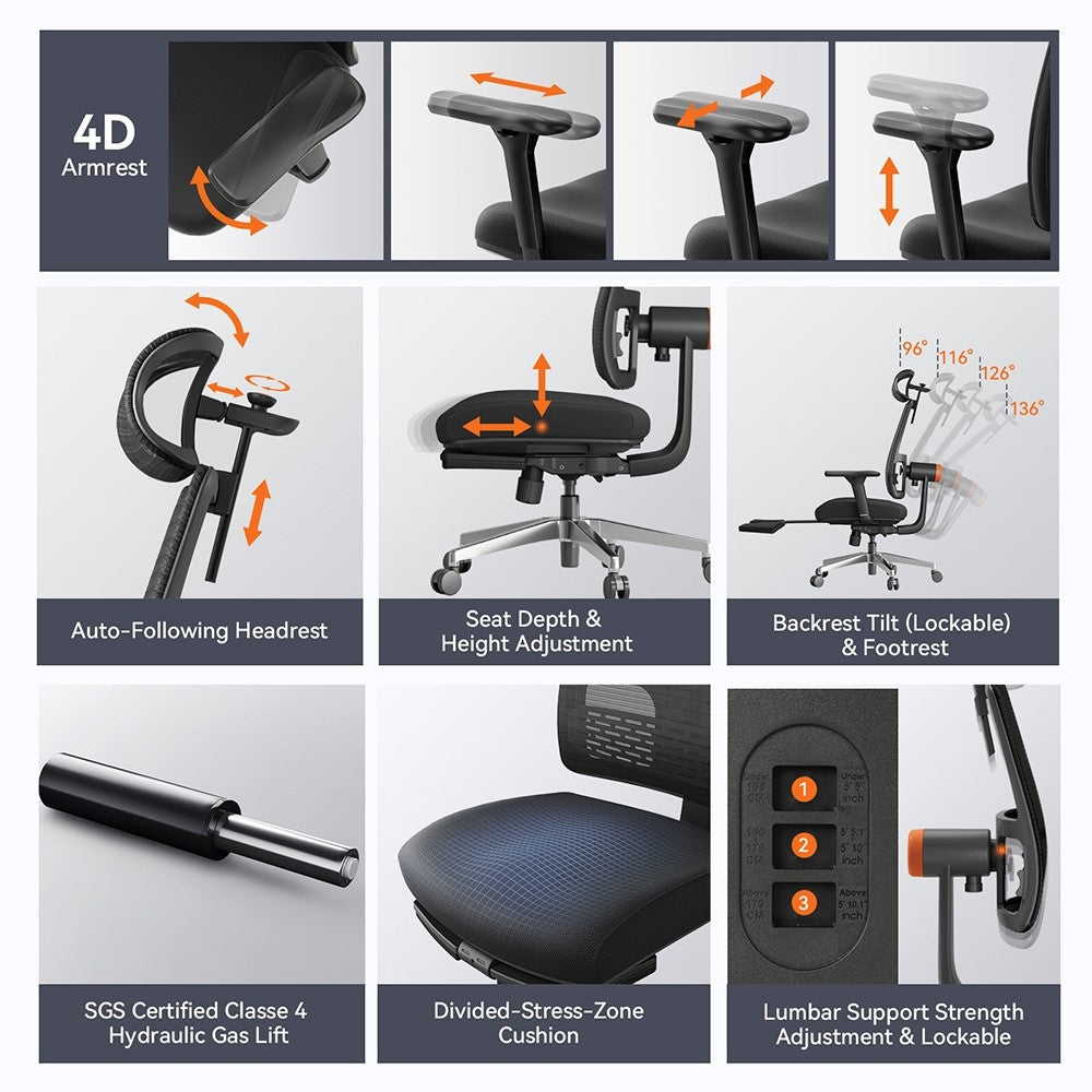 NEWTRAL MagicH-BPro ergonomiška kėdė su kojų atrama