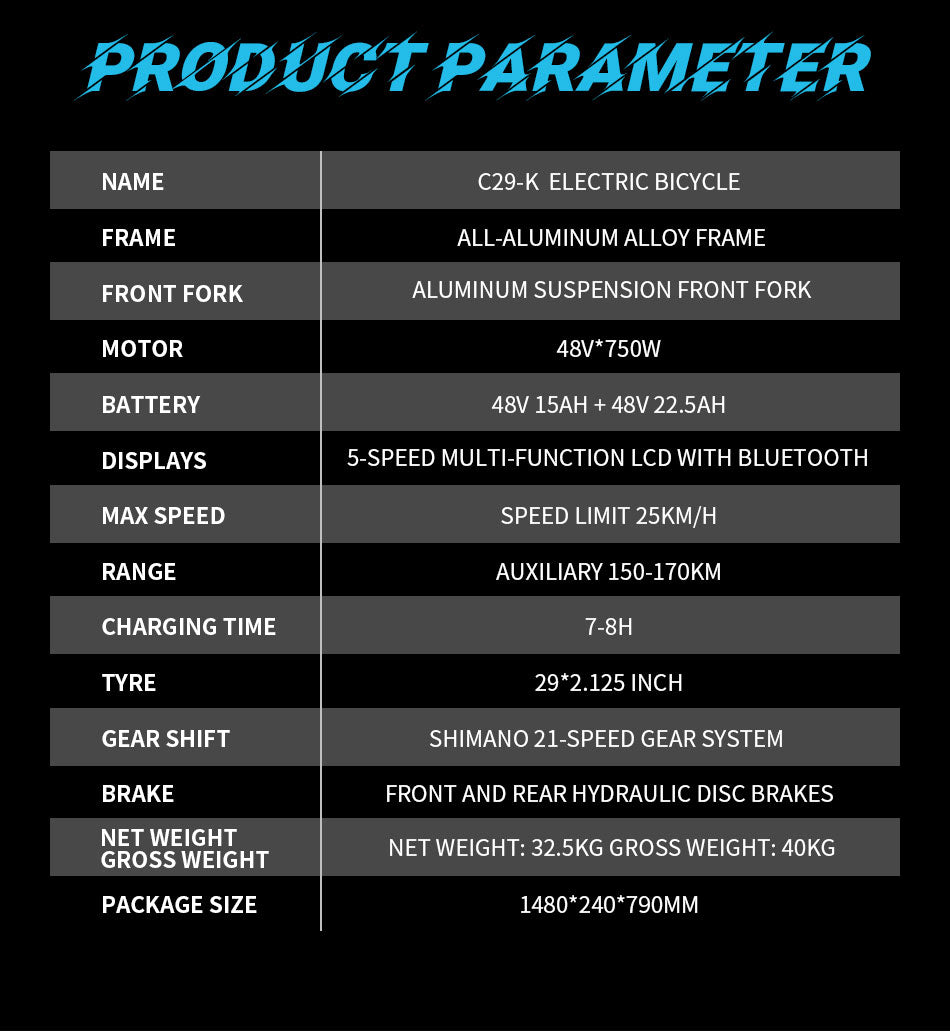 DUOTTS C29-K elektrinis dviratis 37.5Ah