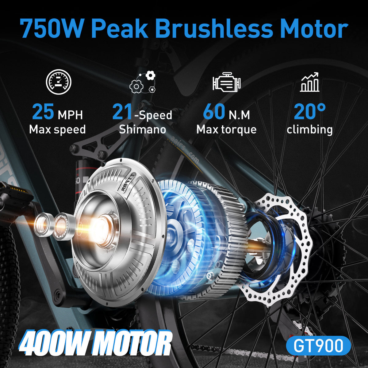 Aairsk GT900 elektrinis dviratis 400W variklis 36V13Ah